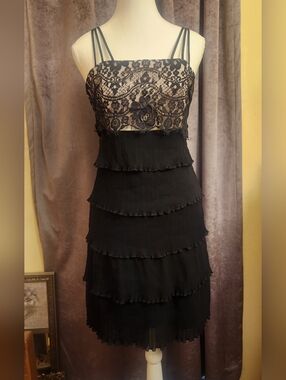 Scott McClintock Black Lace Tiered Mini Dress